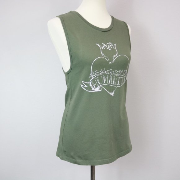 Bella Canvas Olive Green Humanity Heart Thorns Graphic Tank Top Women’s Size M - Picture 10 of 16